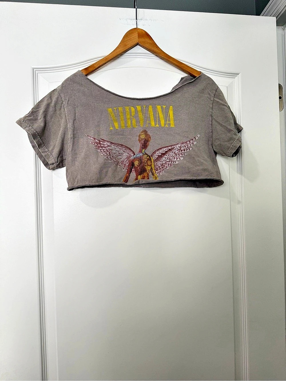 Nirvana Graphic Crop Top Gray Small